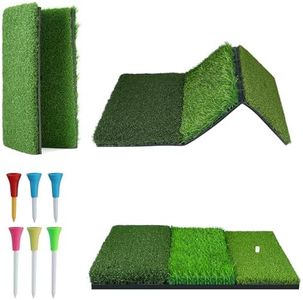 NEWCARE Golf Hitting Mat, 3-in-1 Foldable Grass Mat, Tri-Turf Practice Training Aid Batting Mat for Chipping Swing Detection Portable Accustrike Personal Driving Range for Backyard Indoor Outdoor