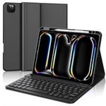 iPad Pro 11 inch Case with Keyboard (M4) 2024, Detachable Bluetooth Keyboard, Long Battery Life, Auto Sleep/Wake, iPad Pro 11 inch Case with Pencil Holder for iPad Pro 11 (SM-A2836/A2837/A3006) Black