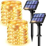 Solar Fairy Lights Outdoor, 2 Pack Total 240 LED Solar String Lights, 8 Modes Solar Twinkle Lights Outdoor Waterproof, Copper Wire Lights for Christmas Garden Tree Yard Party Decorations (Warm White)