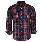 Coevals Club Men's Western Cowboy Long Sleeve Pearl Snap Casual Button Down Up Work Shirts(12# Red & Black L)