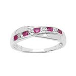 The Diamond Ring Collection: 9ct White Gold 0.25ct Ruby & Diamond Channel Set Crossover Eternity Ring (Size K)