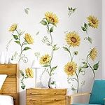 decalmile Watercolor Sunflower Wall Decals Yellow Flower Garden Floral Wall Art Stickers Bedroom Living Room TV Background Wall Decor