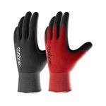 COOLJOB Work Gloves, 2 Pairs Gardening Gloves for Men, Breathable Rubber Coated Work Gloves Men, Gloves Men Working Large Size Fits Most, Black & Red (L)