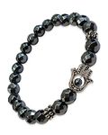 Young & Forever Gift D'vine Lotus Lion Tiger Charm Crystal Natural Stone Reiki Yoga Bracelet for Mens Women (Diamond Cut Hematite + Hamsa)