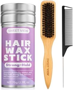 SWEET VIEW Boar Bristle Slick Back Hair Brush & Hair Wax Stick for Smooth Flyaways, Frizz, Sleek Ponytail, Buns and Edge Baby Hair, Styling Accessories for Girls, Kids and Women