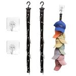 KASESSS 2 Pieces Hat Storage, Practical Hat Rack, Baseball Cap Storage with 16 Stainless Steel Clips, Hanging Hat Organiser with 2 Self Adhesive Hooks, Hat Hanger for Ball Hats, Golf Caps, Sports Caps