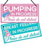 Putuo Decor Breastfeeding or Pumping in Progress Door Sign, Reversible Double Sided Sign for Home, Nursery, Baby Room, 10x5 Inches PVC Hanging Plaque