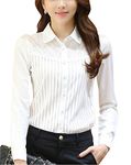 Womens Chiffon Vintage Stand Collar Button Down Shirt Long Sleeve Lace Blouse with Stretch 14