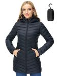 Another Choice Women Puffer Jacket Hooded Warm Lightweight Packable Quilted Puffer Jacket Outwear Black M