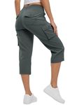 BGOWATU Women's Capri Cargo Pants Lightweight Quick Dry Hiking Pants Summer Outdoor Casual Athletic Shorts Dark Grey XL