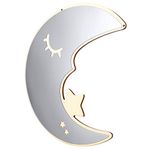 BESPORTBLE Creative Moon Mirror Wooden Acrylic Mirror Wall Sticker Wall Art for Nursery Bedroom Kids Room Home Decoration