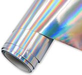 Silver Holographic Vinyl Permanent, 12" x15 FEET Rainbow Holographic Vinyl Roll, Chrome Holographic Sticker Vinyl for Cricut, Silhouette, Signs, Decals by Turner Moore Edition (15FT)