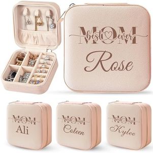 Custom Jewelry Box with Name for Women - Personalized Jewelry Organizer Travel Box for Girls, Customized Ring Box for Mom, Engraved Makeup Organizer for Her - Custom Gift for Mothers Day and Birthday