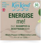 KinKind Mens Shampoo Bar - ENERGISE me! 2 in 1 Solid Shampoo Bar & Wash Bar for Hair, Beard & Body | Mens Soap, Natural Shampoo Bar, Travel Shampoo Bars for Hair UK | Up to 50 Washes - Vegan