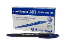 uni-ball UB-188-M Micro Air Rollerball Pens. Premium 0.5mm Nib for Super Smooth Handwriting. Writes Like a Fountain Pen. Fade and Water Resistant Liquid Uni Super Ink. Box of 12 Blue Ballpoint Pens