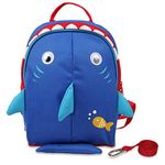 Yodo Kids Insulated Toddler Backpack with Safety Harness Leash and Name Label - Playful Preschool Lunch Boxes Carry Bag, Navy Shark