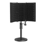 Microphone Isolation Shield, AGPtEK Compact Microphone Isolation Shield with Desk Mic Stand, Mic Sound Absorbing Foam Reflector for Sound Recording, Podcasts, Vocals, Singing and Broadcasting