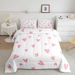 Girls Cute Love Heart Comforter Set Kids Lovely Warm Sweet Comforter Love Heart Pattern Bedding Set Breathable Valentine's Day Pink Duvet Set Room Decor Quilt Set Twin Size