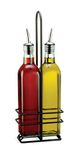 TableCraft H916NBK-1 Oil Vinegar Set and Stainless Steel Pourers with Black Chrome Plated Rack, 16-Ounce, Clear
