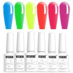 Vishine Jelly Crystal Gel Nail Polish Set Summer-6 Colors Neon Blue Green Yellow Orange Hot Pink Fuchsia Rainbow Neon Gel Polish Kit See Through Nail Trend Gel Nail Art Kit 8ml