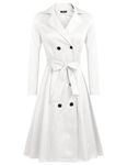 Zeagoo Women's Trench Coats Double-Breasted Long Coat with Belt, White, Medium