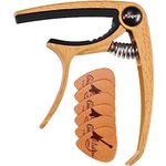 Anpro Guitar Capo, with Pick Holder and 4 Picks for Acoustic and Electric Guitar, Ukulele, Mandolin and Banjo, Naturalwood Color