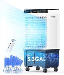 Air Choice Swamp Cooler, 1800 CFM Evaporative Air Cooler with 5.3 Gal Water Tank, 110° Swing, 3 Speeds, 4 Ice Box, Remote, 12H Timer, Portable Air Cooling Fan for Outdoor & Indoor, Gray