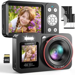 DEATTI 4K Digitalkamera, FHD 64MP Fotokamera mit Zwei Bildschirme, 18X Autofokus Fotoapparat Digital Camera Für Teenager, Kompaktkamera mit 64G SD Karte für Kinder Erwachsene Ältere Anfänger, Schwarz