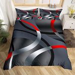 Red Grey and Black Bedding Set Retro Circle Geometry Comforter Cover for Kids Boys Girls Teens Geometric Circle Duvet Cover Breathable Geometry Swirl Bedspread Cover Room Decor Quilt Cover King Size