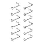 Aroncent 60Pcs 20g L Shape Nose Studs Hypoallergenic 316L Stainless Steel CZ Nose Rings Stud Nose Piercings Pin Body Jewelry for Men Women Bone Studs Screw Piercing 1.8mm