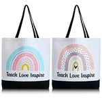 Jutom 2 Pack Teacher Canvas Totes Bag Teacher Appreciation Gifts Love Inspire Teach Rainbow Gift Bag Tote Handbags Reusable(Fresh Style)