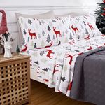 CAROMIO Christmas Flannel Sheets Full, 100% Cotton Printed Bed Sheet Set, Soft Heavyweight Brushed Flannel, 16 Inches Deep Pocket Winter Warm Sheets 4 Piece (Red Christmas Reindeer, Full)