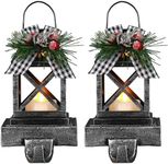 Therwen 2 Pcs Christmas Lantern Stocking Holders Retro Xmas Hooks for Stockings Decorative Mantle Hooks Light up Stocking Holders for Mantle Christmas Stockings Hangers for Mantel Fireplace(Black)