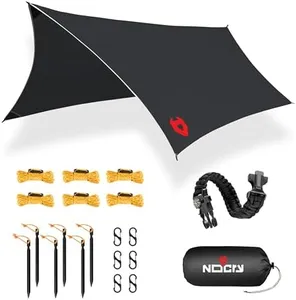 Rain Fly by NoCry 12x10 Lightweight Survival Camping Tarp; 100% Waterproof; Makes a Great Backpacking Tarp or Hammock Shelter; Comes in Multiple Colors, Survival Bracelet Included; Black