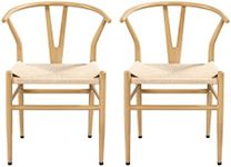 costoffs Weave Arm Chair Modern Dining Chairs Mid-Century Metal Dining Chair Accent Chair Set of 2, Wood Color