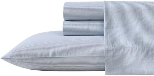 Nautica - Twin XL Sheet Set, Cotton Percale Bedding Set, Crisp & Cool, Lightweight & Breathable (Penny Pinstripe Blue, Twin XL)