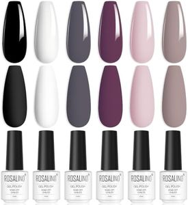 ROSALIND Esmaltes Semipermanentes de Uñas en Gel UV LED, 6 Colors Esmaltes Semipermanentes Para Uñas Negro Blanco Rosa Morado Gris Pintauñas Semipermanentes Para Principiantes
