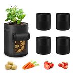 Potato Grow Bags 15 Gallon 5 Pack, Garden Vegetable Planting Bags with Handles and Window Flap, Breathable Felt Nonwoven Fabric Vegetable Growing Containers for Potato Tomato Carrot Onion(Black)