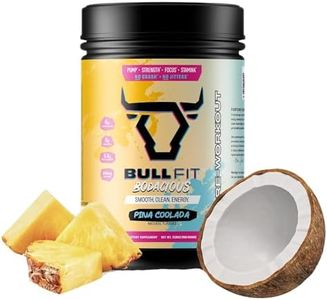 BULLFIT Pre Workout Powder, Pina Coolada Flavor, Pre-Workout Support for Men & Women, L Citrulline, Creatine, Beta Alanine & Electrolytes, Powdered Drink Mix with No Sucralose & Zero Sugar, 20 Srvgs