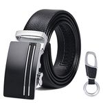 flintronic Men’s Leather Belt, Automatic Buckle Leather Ratchet Belt 3.5cm/1.37 inch * 130cm/49.2inch (Keychain & Gift Box Include)