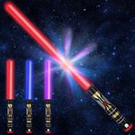 Mossoko Lightsaber Kids - Retractable Light Sabers Light Up Sword with Sound - 3 Colour Changeable Lightsaber Toys for Boys Kids Gift Party Favors, 76 cm, Red, Blue, Purple