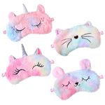 Heyu-Lotus 4 Pcs Kids Eye Masks for Sleeping, Kids Eye Mask, Cute Unicorn Animal Plush Sleeping Mask, Kids Sleeping Mask for Girls Adult Children