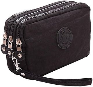 Forlady, Pochette multiuso con 3 scomparti, chiusura con cerniera, per chiavi, denaro, cellulare, adatta per lo sport Nero Taglia unica