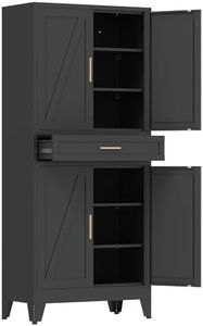 COFaR 71'' Tall Metal Pantry Cabinet with Drawer, Kitchen Storage Cabinet with 4 Doors and Shelves, Freestanding Farmhouse Food Cupboard for Kitchen Dinning Room Garage, Black 6-Tier