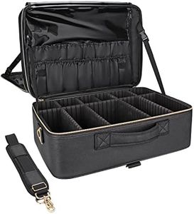 Extra Large Makeup Bag, Makeup Case Professional Makeup Artist Kit Train Case 16.9 Inch Travel Cosmetic Bag Brush Organizer, Waterproof Leather Material, with Adjustable Shoulder Straps and Dividers