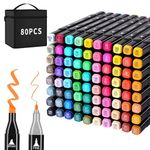 Generic 80 Colors Alcohol Markers Set, Double Tipped Art Marker, Permanent Alcohol Based Sketch Pens for Artist Adults Coloring Illustrations With Organizing Case, Pad