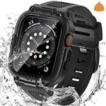 Goton 3 in 1 Waterproof Case and Band with Tempered Glass Screen Protector for Apple Watch Series 9 8 7 6 5 4 SE Ultra 44mm 40mm 45mm 41mm 49mm, Hard PC Front&Back Bumper Cover for iWatch Accessories