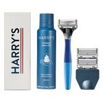 Harry's Razors for Men - Shaving Kit for Men includes a Mens Razor Handle, 3 Razor Blade Refills, Travel Blade Cover, and 4 Oz Shave Gel (Ocean Blue)