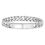 Men's 10mm Rhodium Plated Beveled Curb Chain Link Bracelet, 8 inches