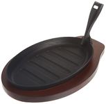 Winco ISP-3 Cast Iron Steak Platter with Wood Underline and Gripper, Black